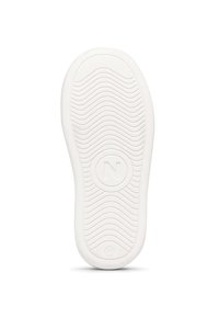 Suola in gomma bianca per sneaker con un motivo a onde testurizzato; presenta un logo circolare con "N" e dettagli numerici vicino al tallone.