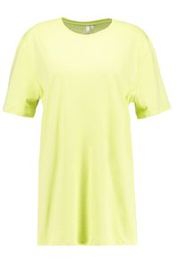 Koszulka z krótkim rękawem, okrągłym dekoltem w neonowym żółtym kolorze, wykonana z miękkiego materiału o gładkiej strukturze. Luźny krój z prostym dołem.