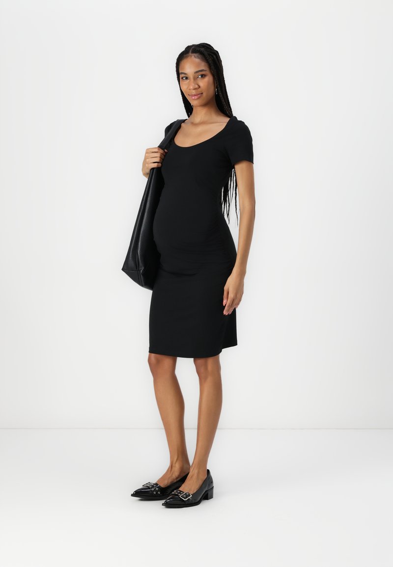 Anna Field MAMA LOW SCOOP NECK SHORT SLEEVES BODYCON GATHERED SIDE MINI  DRESS 2 PACK - Trikoomekko - dark grey/black/tummanharmaa