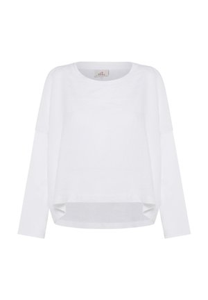 Witte lange mouwen top van zachte stof met een ronde hals, een relaxte pasvorm, verlaagde schouders en een licht gebogen zoom.
