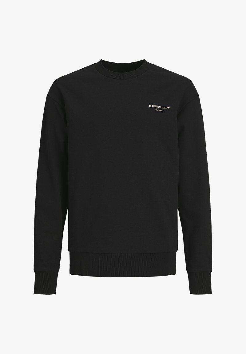 Schwarzer Sweatshirt aus Baumwollmischung mit langen Ärmeln, Rundhalsausschnitt, Rippbündchen und Saum, mit einem kleinen weißen Logo auf der Brust.