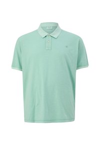 Miętowa koszulka polo wykonana z miękkiego, teksturowanego materiału. Posiada klasyczny kołnierzyk, listwę z guzikami oraz małe logo na piersi.