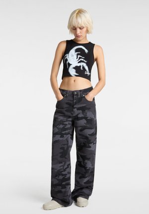 SIRELLE PRINTED PUDDLE - Stoffhose - black parisian night