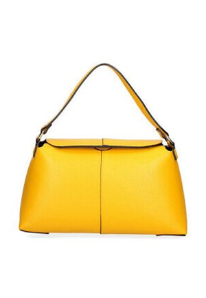 Sac à main en cuir jaune avec une anse supérieure unique et un détail discret de couture frontale.