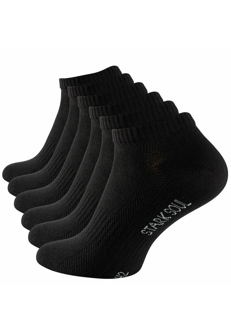 Calzini neri alla caviglia in un set di sei. Realizzati in un materiale testurizzato, presentano un bordo a coste e un logo stampato sul lato. Design resistente.