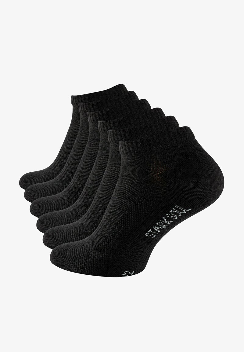Calzini neri alla caviglia in un set di sei. Realizzati in un materiale testurizzato, presentano un bordo a coste e un logo stampato sul lato. Design resistente.