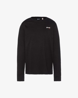 Czarna koszulka z długim rękawem, wykonana z bawełny, z okrągłym dekoltem i małym czerwonym logo "Schott" na piersi. Proste wykończenie i minimalistyczny design.