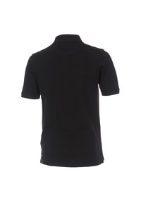 Polo shirt nera a maniche corte realizzata in tessuto misto cotone. Presenta un colletto e un design pulito e minimalista senza marchi visibili.