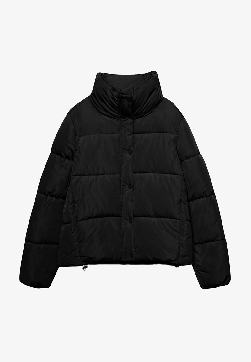 Stradivarius high neck padded jacket in black Clearance