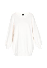 Oversized witte pullover trui gemaakt van zachte stof, met een brede halslijn en aansluitende manchetten, met een gladde, effen textuur.