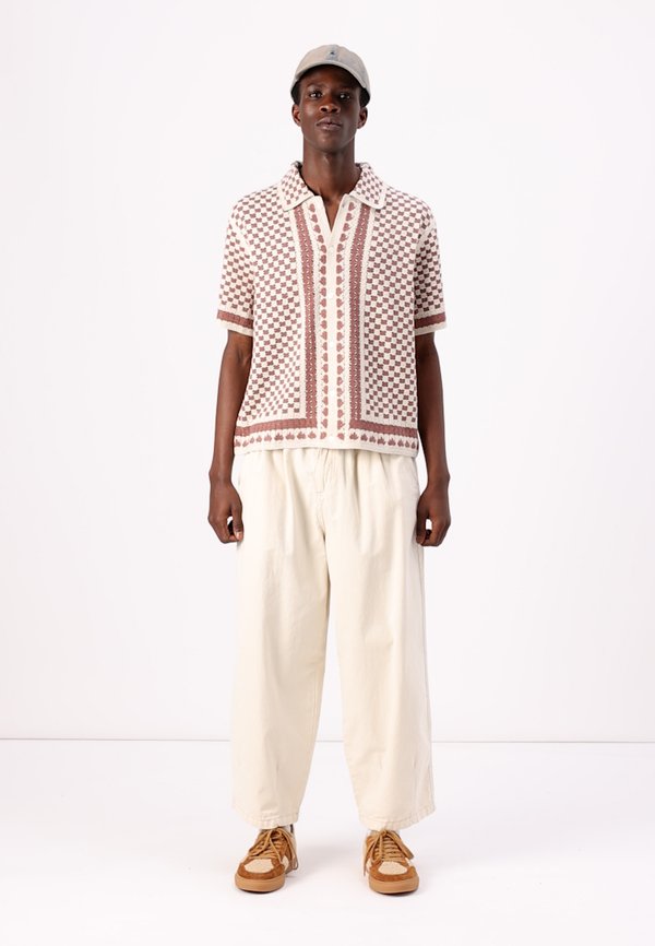 Crochet-Style Border Stripe Button-Through Sweater Polo - Shirt3