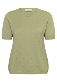 Ljust grönt kortärmat tröja med prickig textur och rund halsringning. Tillverkad av ett mjukt material, med en fit som betonar figuren och ribbade kanter.