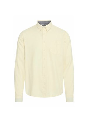Cămașă cu mânecă lungă de culoare galben pal, din țesătură de bumbac. Prezintă un guler, închidere cu nasturi pe partea din față și un singur buzunar pe piept cu detaliu de nasture.