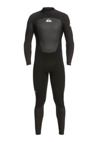 Zwarte wetsuit met lange mouwen, gladde torso-panel, versterkte kniestukken en logo-accenten. Gemaakt van rekbaar, waterafstotend materiaal.