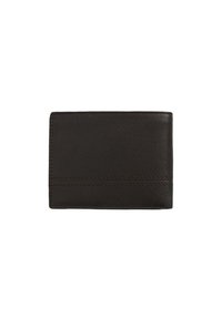 Portefeuille en cuir marron, design pliable, texture lisse, avec des coutures le long du bord et une apparence minimaliste.