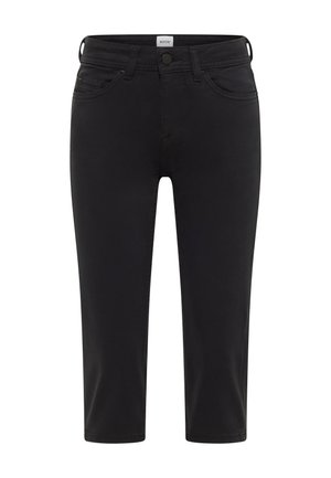 Schwarze, cropped Jeans aus Denim mit einem klassischen Fünf-Taschen-Design, Knopfverschluss vorne und leichtem Stretch für mehr Komfort.