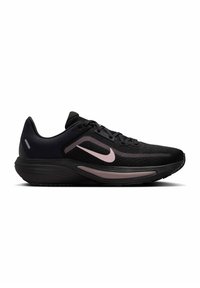 Scarpa da corsa Nike nera e rosa scuro con chiusura con lacci e suola imbottita, mostrata dal lato esterno su sfondo bianco.
