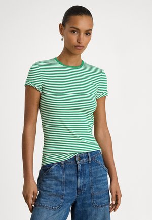 STRIPED STRETCH COTTON CREWNECK TEE - Tričko s potlačou - stem/white