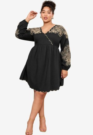 REGULAR FIT - EMBROIDERED LONG SLEEVE - Jurk - black