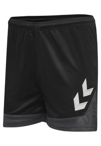 Svarta träningsshorts i ventilerande tyg, med en slät midjeresår, sidodel i grått och vita chevron-logoförsköningar.