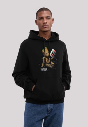 Black hoodie featuring a graphic of a character holding a cassette tape, with "Guardians of the Galaxy Vol. 2" text below the design.