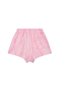 Roze katoenen shorts met een tie-dye patroon, een elastische tailleband en een enkele achterzak met logodetail. Soepele textuur, relaxed fit.