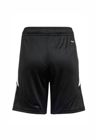 Melnas sporta šorti ar vieglu, gludu faktūru. Iezīmē baltas sānu akcentus un elastīgu jostu komfortam.