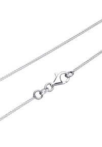 Silver chain necklace with a woven design, featuring a lobster clasp closure and marked "925" for sterling silver.