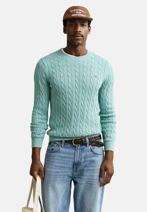 CABLE C-NECK - Strickpullover - muted turquoise