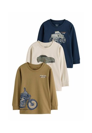 Next, REGULAR FIT - GRAPHIC LONG SLEEVE REGULAR FIT T-SHIRTS 3 PACK - Long sleeved top - navy tan stone vehicles