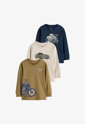 Next, REGULAR FIT - GRAPHIC LONG SLEEVE REGULAR FIT T-SHIRTS 3 PACK - Long sleeved top - navy tan stone vehicles