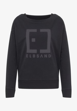 Felpa nera con vestibilità ampia e scollatura larga. Presenta un grande logo grigio al centro e polsini a coste per un tocco strutturato.