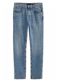 Ljusblå denimjeans med klassisk rak passform, fem fickor och en subtil blekning. Har en knapp- och dragkedjestängning i midjan.