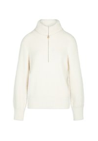 Kermansahko turtleneck-paita puolelta vetoketjulla, tekstuurilla neulottu kangas ja joustavat hihansuut sekä helma. Yksinkertainen muotoilu, jossa on hienovaraisia yksityiskohtia.