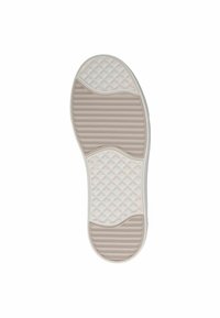 Shoe sole featuring a light beige rubber material, textured with a diamond pattern and horizontal grooves for enhanced grip and traction.