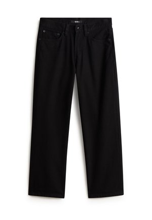 Sorte denimbukser med straight cut. Har fem lommer, knap- og lynlåslukning samt robust syning. Glat stoftekstur.