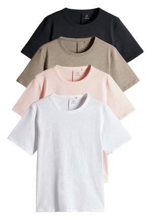 REGULAR FIT 4 PACK   - T-shirts basic - white black taupe brown pink