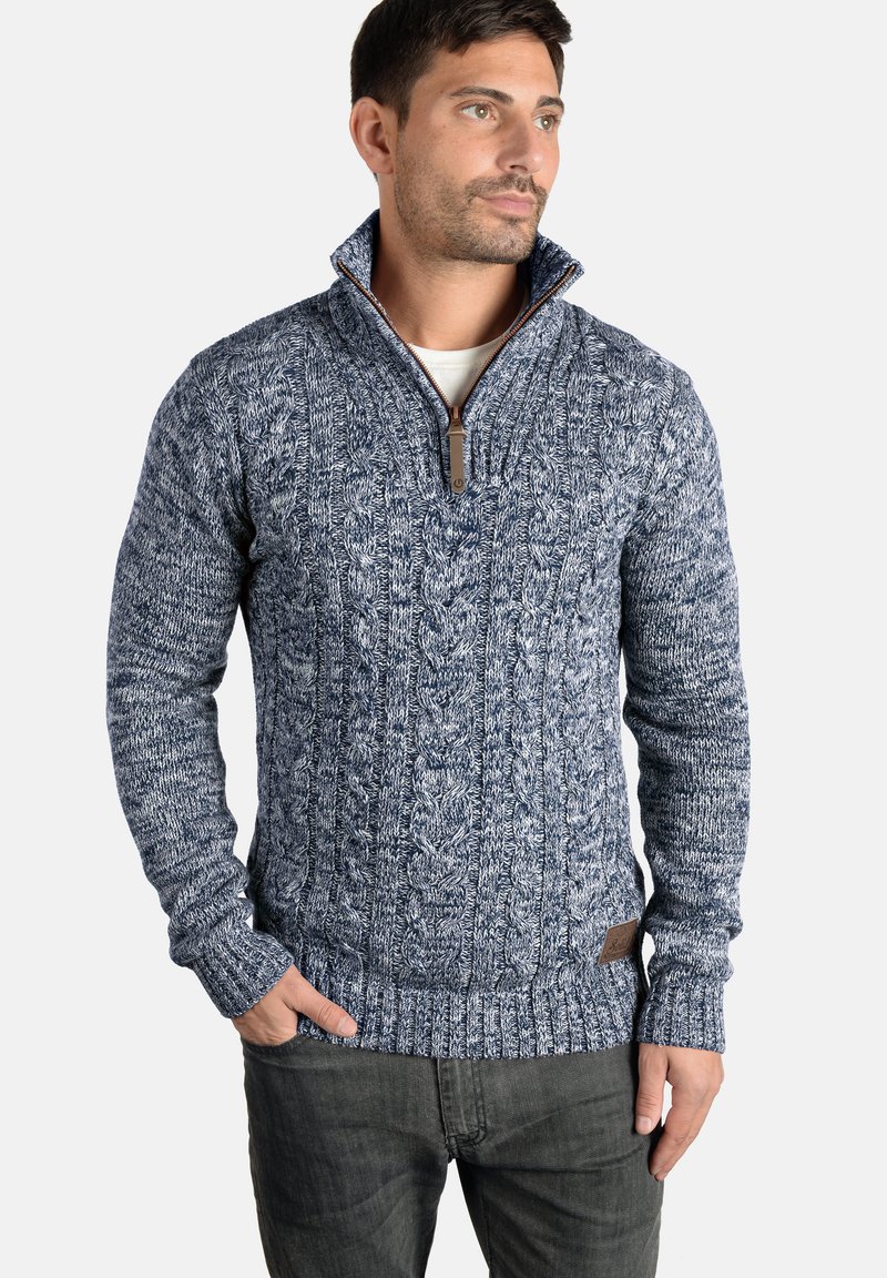 Solid SDPankraz Gebreide trui voor heren, Troyer, grof gebreid, met vlechtpatroon, ritssluiting, 100% katoen, Regular fit, zwart (9000), XXL