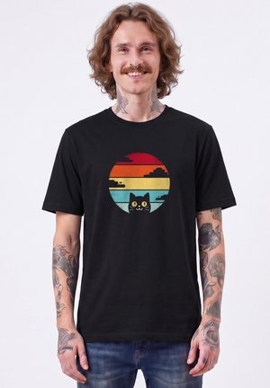 watapparel, RETRO SUNSET CAT UNISEX - T-shirt print - black