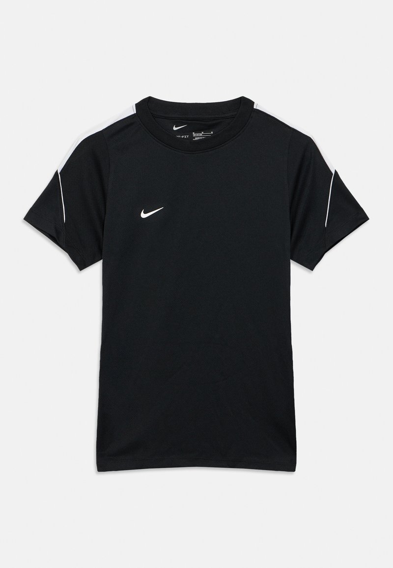 Melna Nike T-krekls ar īsām piedurknēm. Uz pleciem ir balti akcenti un uz krūtīm neliels balts logo. Izgatavots no viegla auduma.