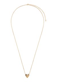 Złoty naszyjnik z łańcuszka z wypolerowanym wisiorkiem w kształcie serca. Łańcuszek jest delikatny, z regulowaną długością, co pozwala na dopasowanie do indywidualnych potrzeb.