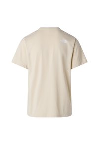 Light beige short-sleeve t-shirt made from cotton, featuring a crew neckline and a small white logo on the upper back.