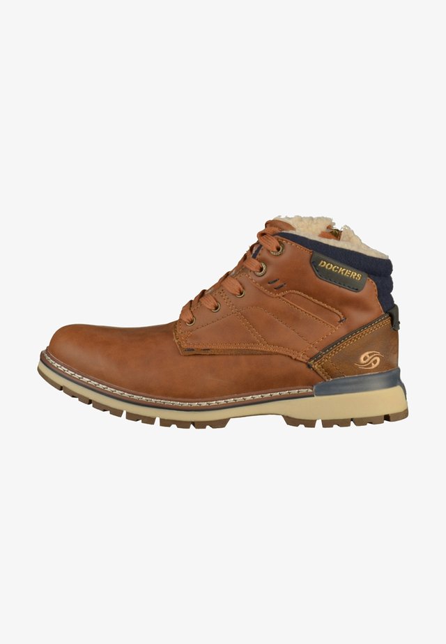 Lace-up ankle boots - cognac