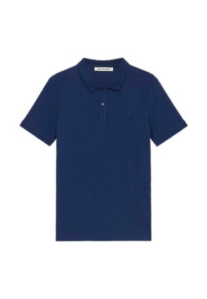 Polo manica corta blu navy con colletto, abbottonatura a due bottoni e piccolo logo ricamato sul petto a sinistra.