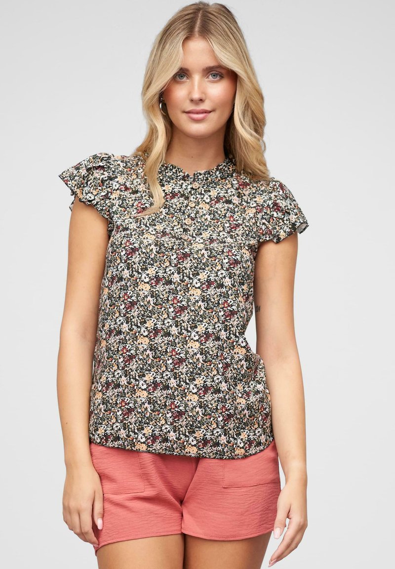 Cloud 5ive MIT KNOPFLEISTE UND BLUMEN - Blúz - black
