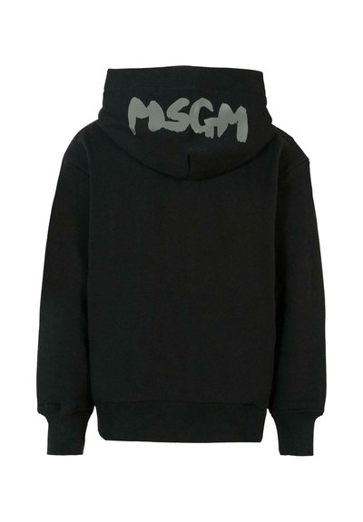Felpa nera con un grande logo grigio MSGM sul retro, caratterizzata da una vestibilità comoda, maniche lunghe e polsini e orlo a costine.