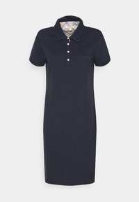Námořnické polo šaty vyrobené z jemné bavlny, s krátkými rukávy, límcem s knoflíkovou légou a vzorovaným vnitřním límcem.