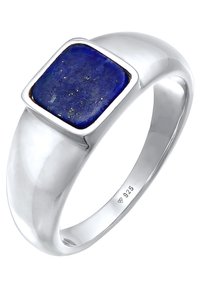 Sterling Silbersring mit einem quadratischen Lapislazuli-Stein. Glatte, polierte Oberfläche und tiefblaue Farbe mit goldenen Sprenkeln.