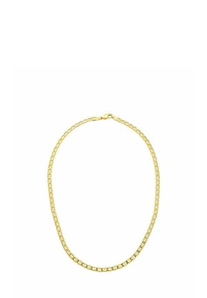 Collana in oro con maglie tonde e finitura liscia, chiusa da un moschettone. Design semplice con spaziatura uniforme.