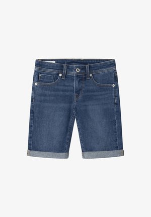 Traper kratke hlače u tamnoplavoj boji s čistim završetkom. Imaju zavrnute rubove, pet džepova i prednje kopčanje na dugme. Glatka tekstura, klasičan dizajn.